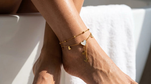 Can You Shower in Plated Jewelry? What to Know: heart pearl anklet worn, personalized jewelry in 304L stainless steel