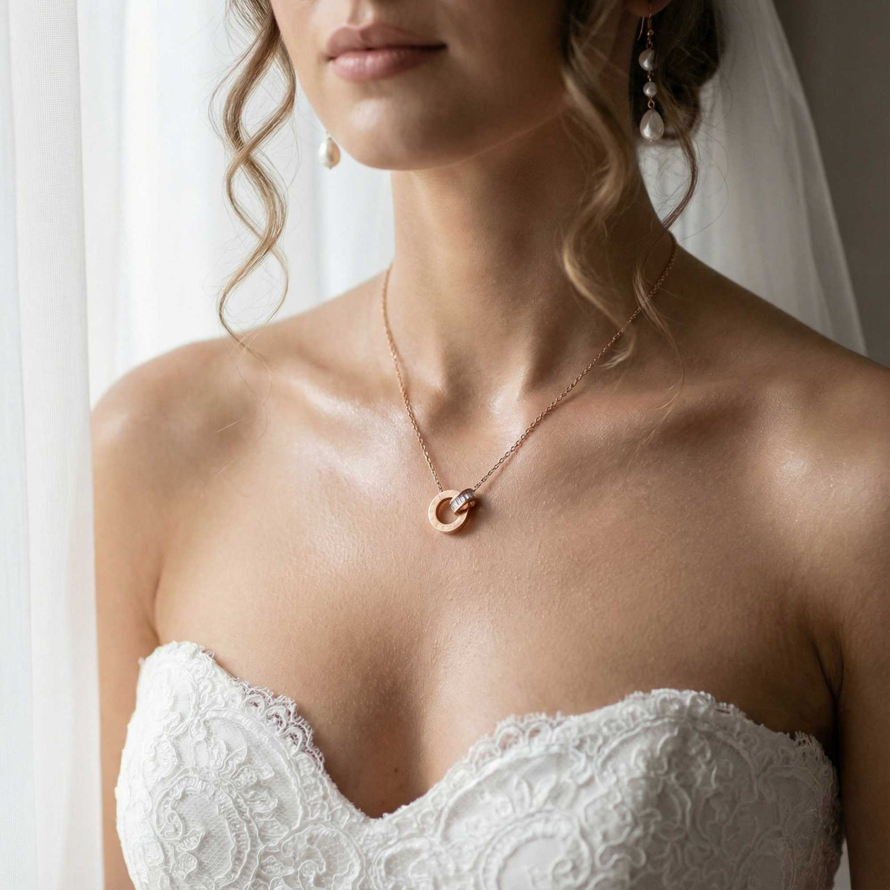 Necklace with Joined Rings & Crystals