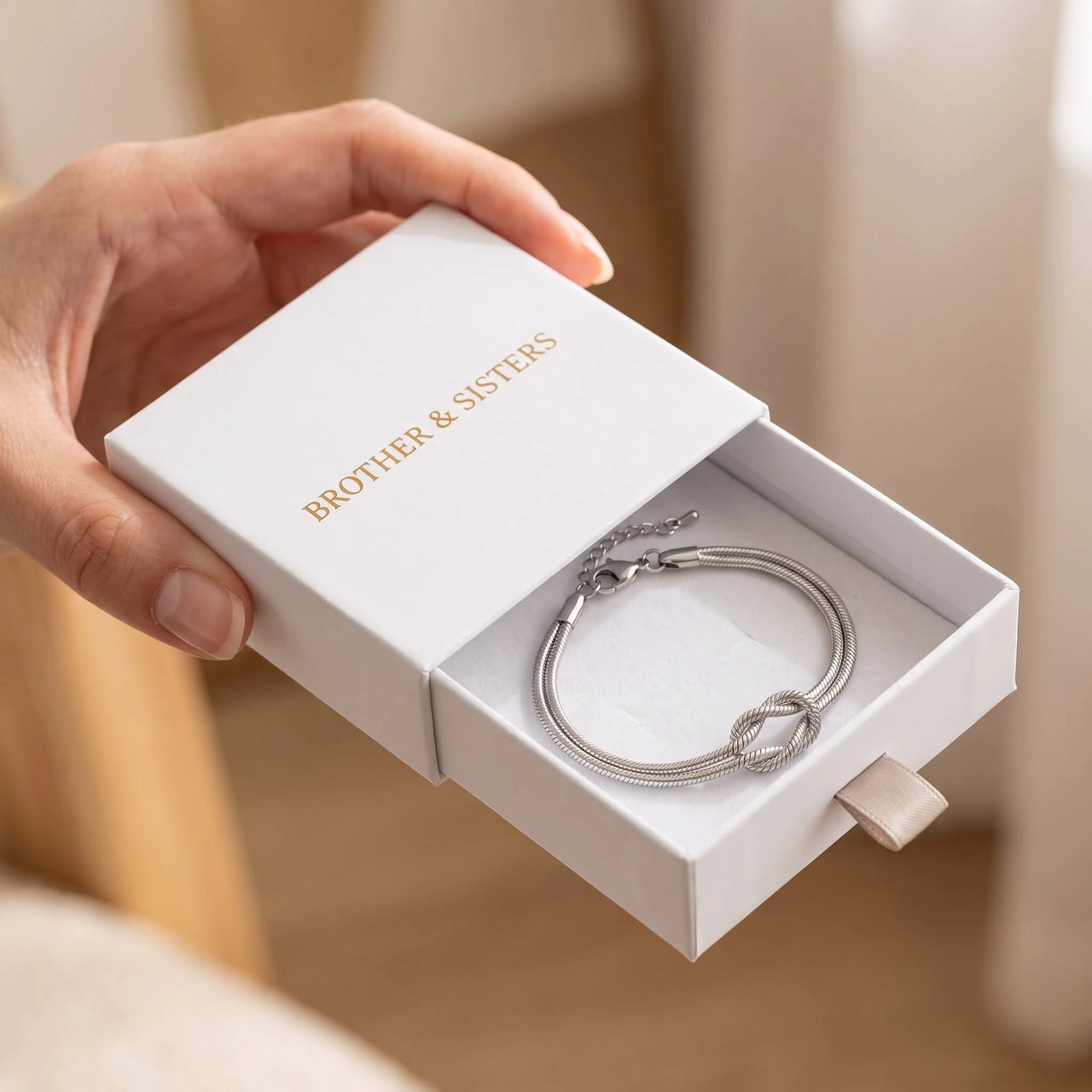 Knot Couple Bracelet by Brother & Sisters in silver gift box