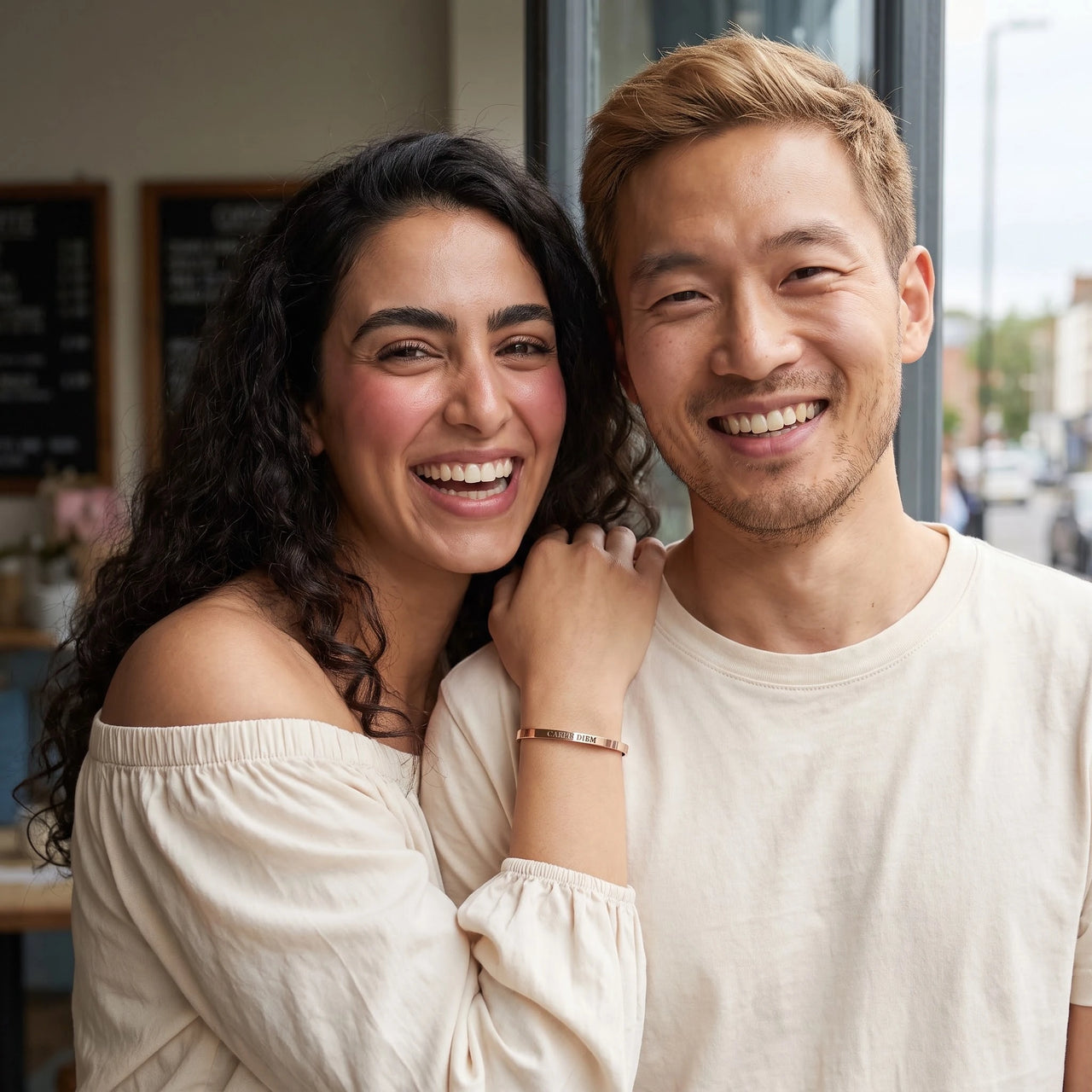 Carpe diem bracelet — worn by a couple, rose gold | SKU: cp-rg