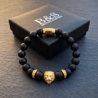 Thumbnail for Gold Lion & Black Stones Bracelet – in the Brother & Sisters gift box | Brother & Sisters | SKU: 20712286-gold-XS-14-15, 20712286-gold-S-16-17, 20712286-gold-M-18-19, 20712286-gold-L-20-21, 20712286-gold-XL-22-23