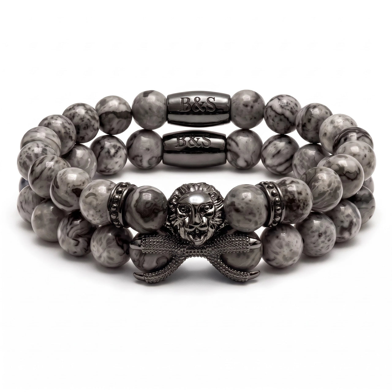 Black Lion & Grey Stones Set – studio packshot | Brother & Sisters | SKU: 21039839SET-gun-black-XS-14-15, 21039839SET-gun-black-S-16-17, 21039839SET-gun-black-M-18-19, 21039839SET-gun-black-L-20-21, 21039839SET-gun-black-XL-22-23