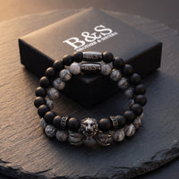 Thumbnail for Black Lion with Black & Grey Stones Set – in the Brother & Sisters gift box | Brother & Sisters | SKU: 21369621-gun-black-XS-14-15, 21369621-gun-black-S-16-17, 21369621-gun-black-M-18-19, 21369621-gun-black-L-20-21, 21369621-gun-black-XL-22-23
