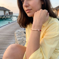 Thumbnail for Red rope bracelet — worn on a getaway, rose gold | SKU: lamour-rg