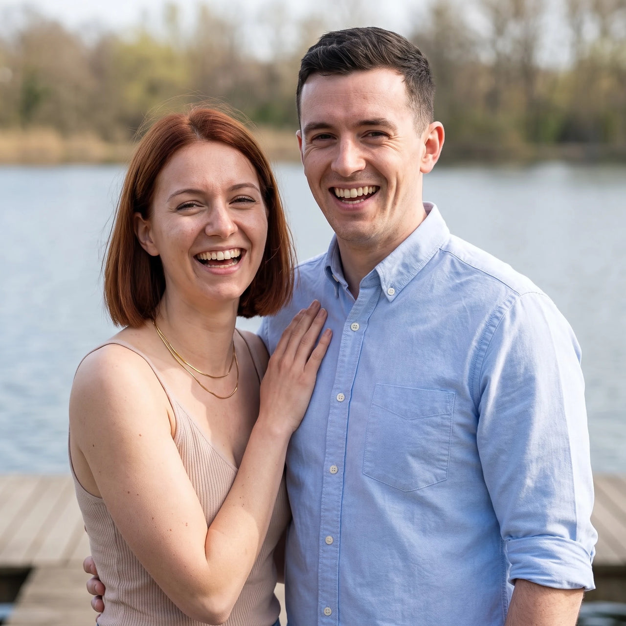 Snake chain necklace — worn by a couple, gold | SKU: lesimplenecklace