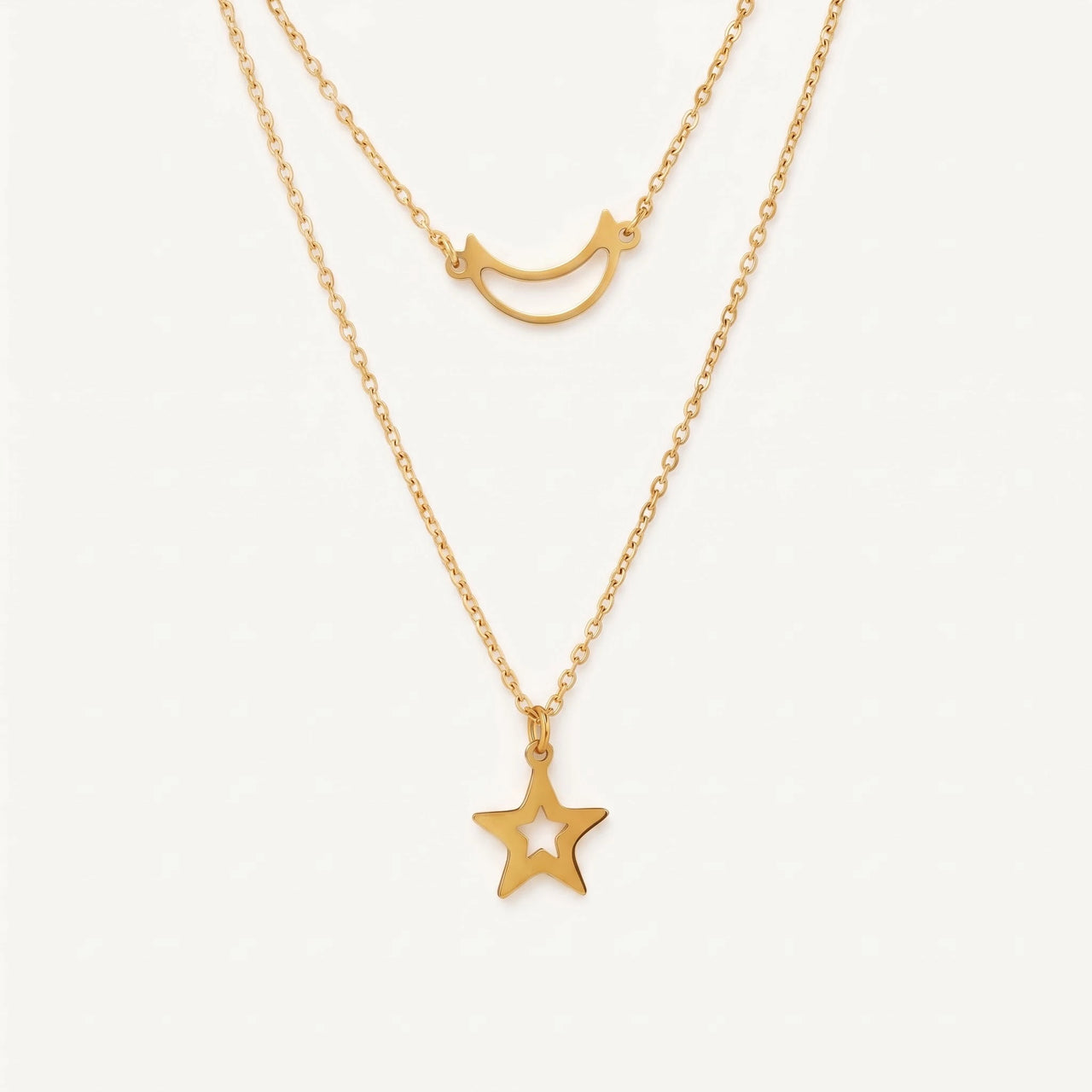 Moon and star necklace — product photo on a white background, gold | SKU: letoile-g