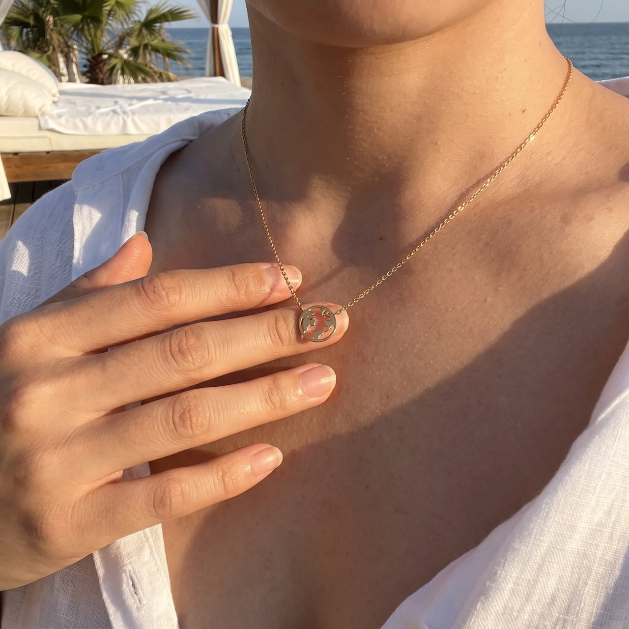 Earth necklace — worn, real size, gold | SKU: 22173453-gold