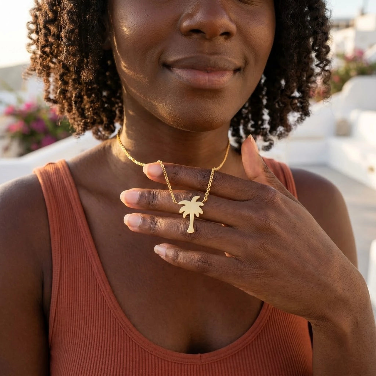 Waterproof necklace — worn, everyday gesture, gold | SKU: 8732822-gold-color