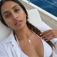 Thumbnail for Woman on a yacht wearing the silver necklace | SKU: 8050907-white-gold