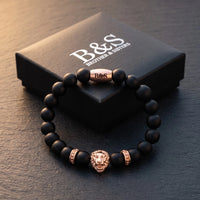Thumbnail for Rose Gold Lion & Black Stones Bracelet – in the Brother & Sisters gift box | Brother & Sisters | SKU: 20712286-rose-gold-XS-14-15, 20712286-rose-gold-S-16-17, 20712286-rose-gold-M-18-19, 20712286-rose-gold-L-20-21, 20712286-rose-gold-XL-22-23