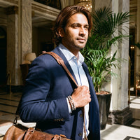 Thumbnail for Rose Gold Lion & Grey Stones Set – worn while carrying a leather bag | Brother & Sisters | SKU: 21039839SET-rose-gold-XS-14-15, 21039839SET-rose-gold-S-16-17, 21039839SET-rose-gold-M-18-19, 21039839SET-rose-gold-L-20-21, 21039839SET-rose-gold-XL-22-23