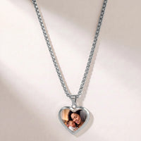Thumbnail for Secret Classic Heart Photo Necklace in silver, heart pendant on a box chain showing the hidden photo | SKU: TPH-CHTN-SILVER-SMALL