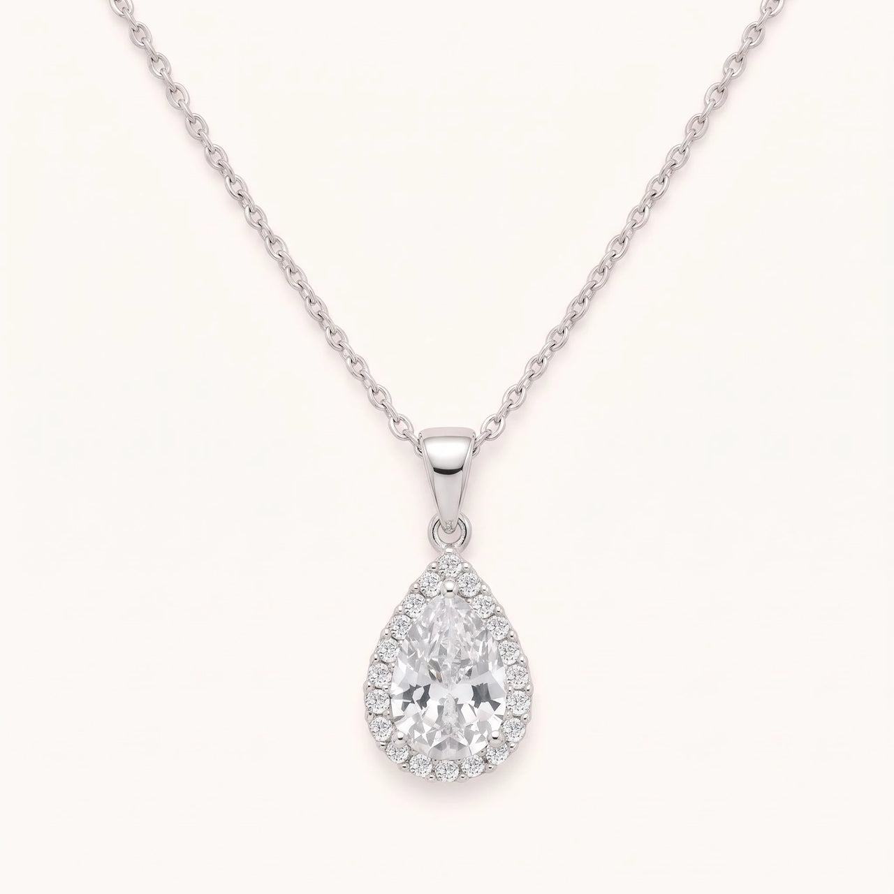 Teardrop necklace — product photo on a white background, silver | SKU: 505415-white