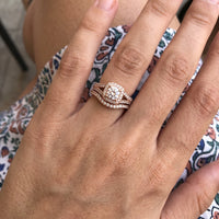 Thumbnail for Engagement ring and wedding band set — worn, real size, rose gold | SKU: 497080-4.5-rose-gold