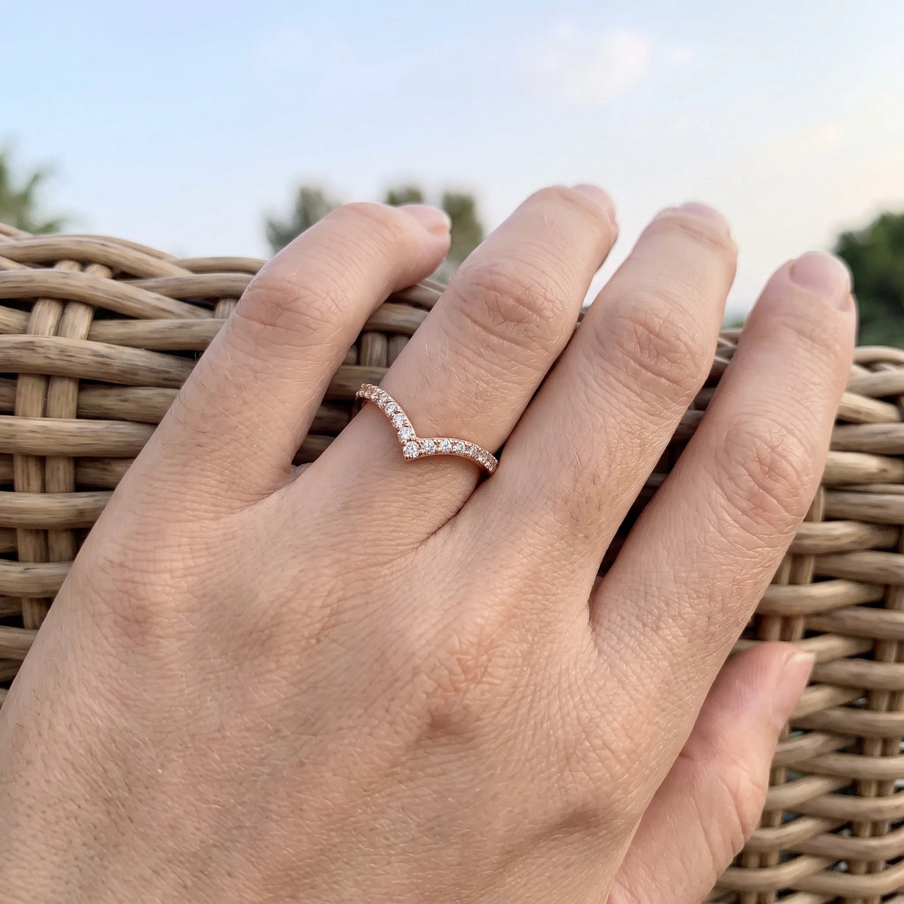 Chevron ring — worn, real size, rose gold | SKU: 10645547-4.5-rose-gold
