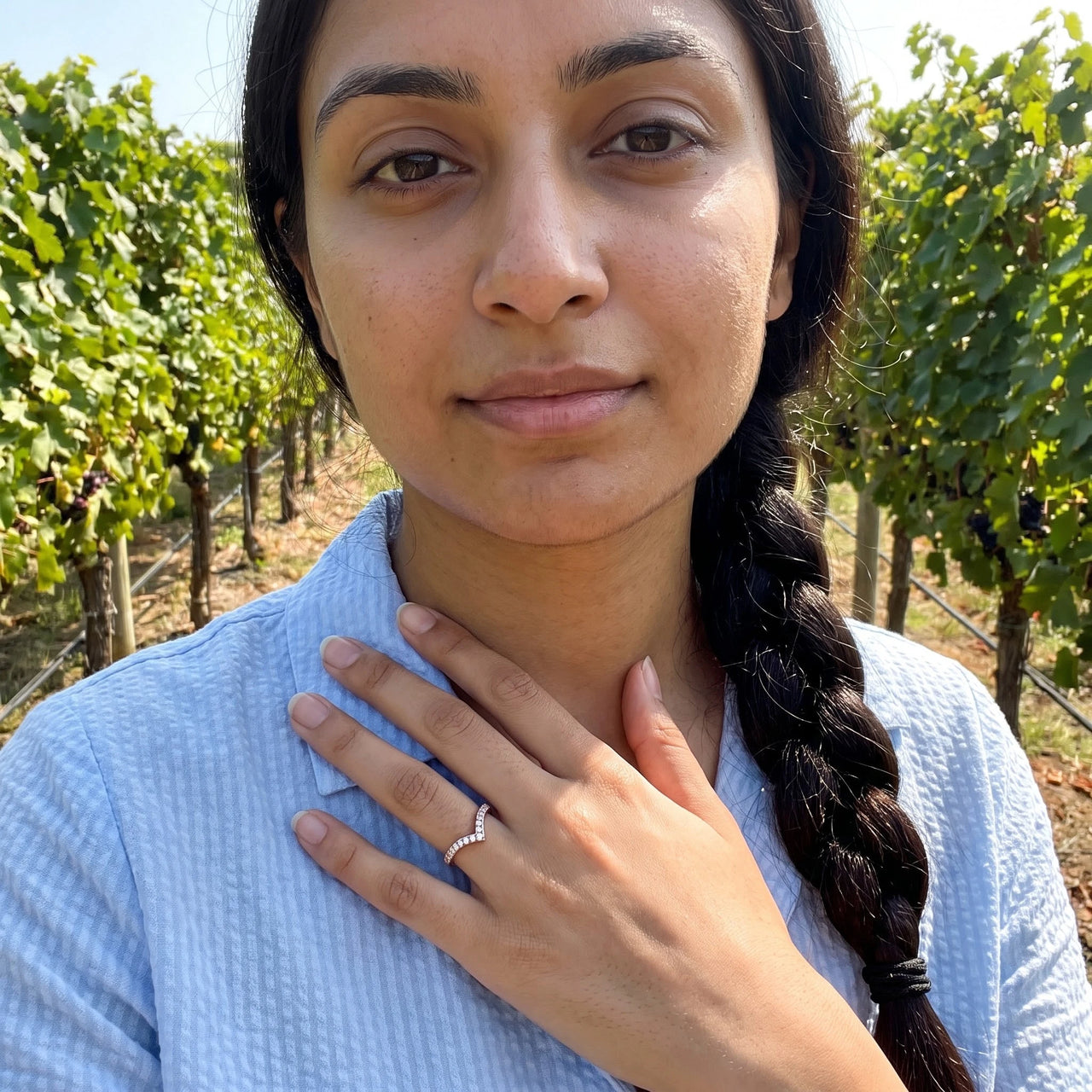 Waterproof ring — worn, everyday gesture, rose gold | SKU: 10645547-4.5-rose-gold