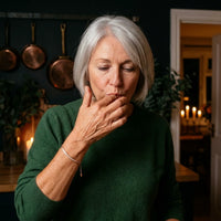 Thumbnail for Woman wearing the rose gold Crystal Bar Bracelet in a kitchen on a festive evening
