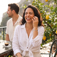 Thumbnail for Woman laughing, wearing the silver bracelet | SKU: 42007-silver