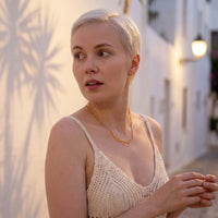 Thumbnail for Profile view of a woman wearing the gold necklace | SKU: 42004-gold
