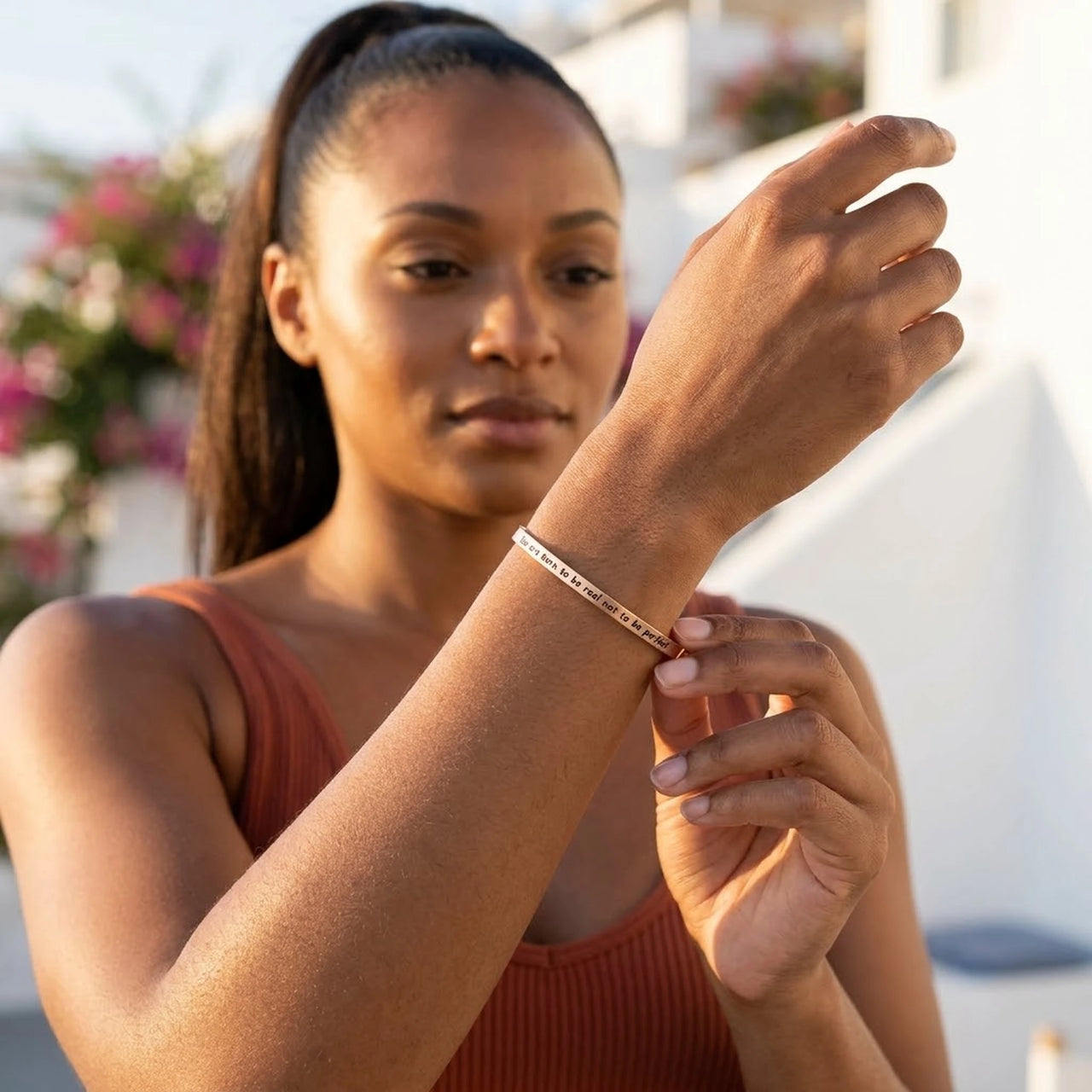 Inspirational bracelets for women — worn, everyday gesture, rose gold | SKU: 9864184-rose